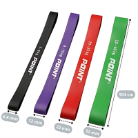 Cztery poziomy oporu gum Power Band Point: czarna, fioletowa, zielona i czerwona