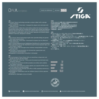 STIGA DNA Hybrid 55 – detal czerwonej okładziny ping pong z teksturą