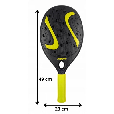 Zbliżenie na żółtą rakietkę Point do padla, badmintona i tenisa plażowego – szczegóły wykonania.